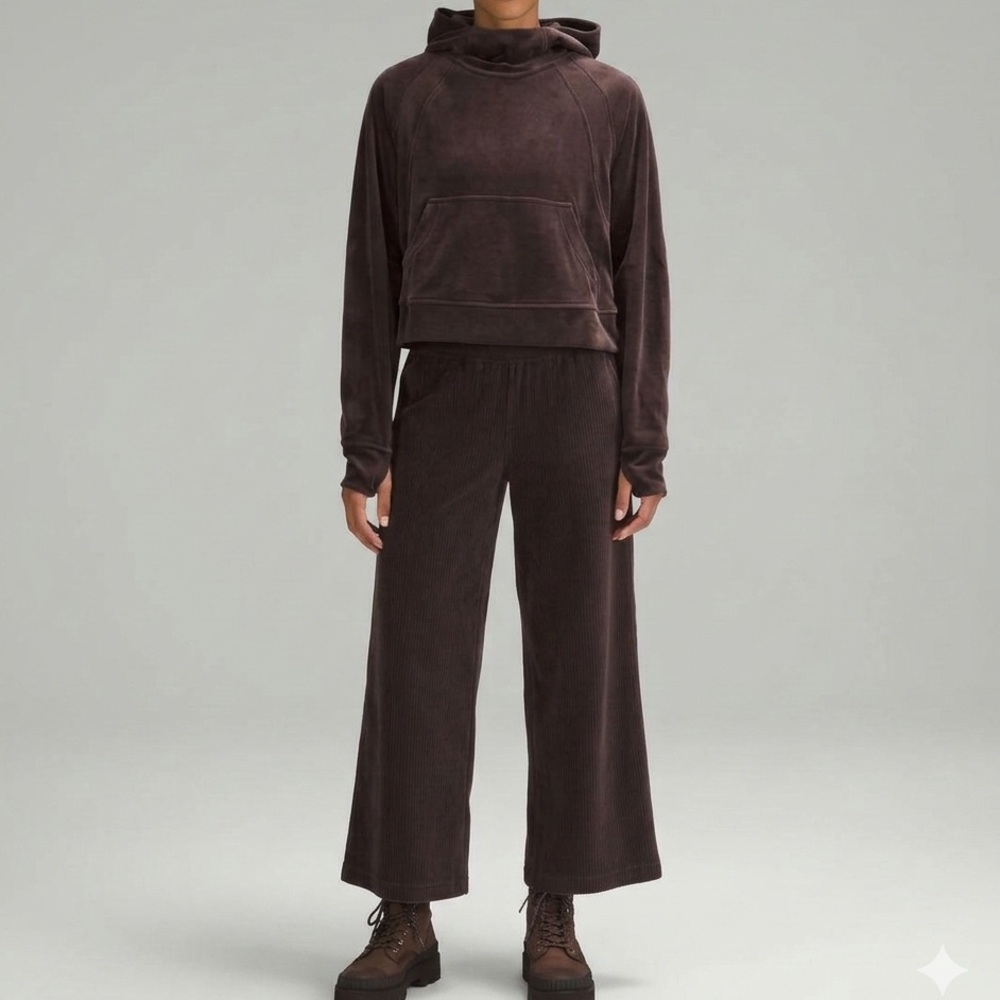Lululemon Scuba Velvet Cord Matching Set Oversized Hoodie & Wide Leg Pant Sz 10